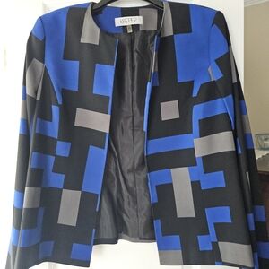 Kasper Women's Bold Blue and Black Patterned Blazer